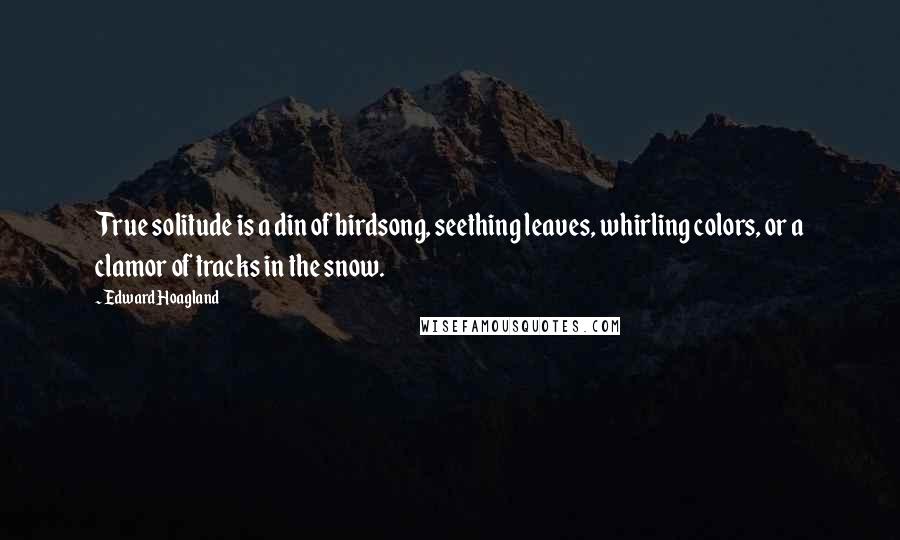 Edward Hoagland Quotes: True solitude is a din of birdsong, seething leaves, whirling colors, or a clamor of tracks in the snow.