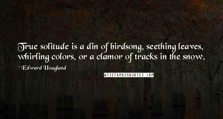 Edward Hoagland Quotes: True solitude is a din of birdsong, seething leaves, whirling colors, or a clamor of tracks in the snow.