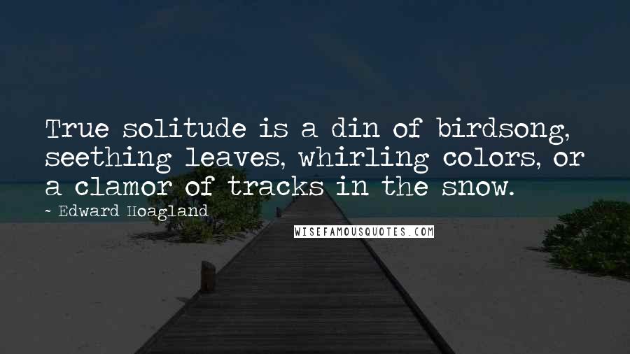 Edward Hoagland Quotes: True solitude is a din of birdsong, seething leaves, whirling colors, or a clamor of tracks in the snow.