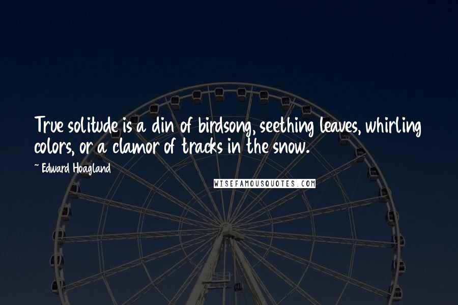 Edward Hoagland Quotes: True solitude is a din of birdsong, seething leaves, whirling colors, or a clamor of tracks in the snow.