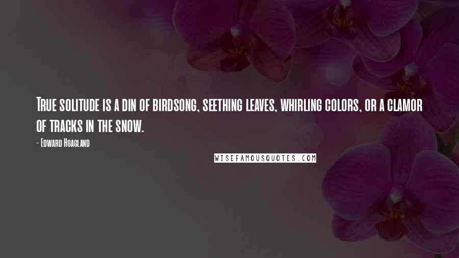 Edward Hoagland Quotes: True solitude is a din of birdsong, seething leaves, whirling colors, or a clamor of tracks in the snow.