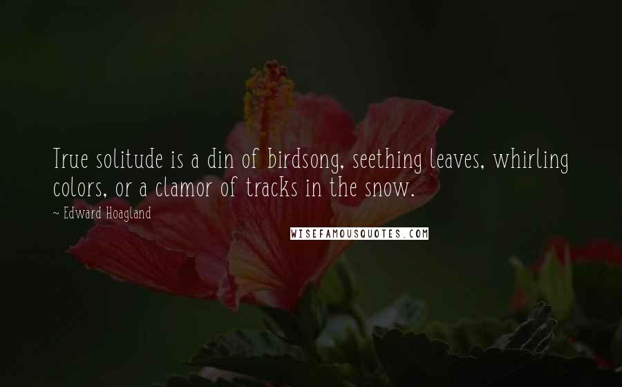 Edward Hoagland Quotes: True solitude is a din of birdsong, seething leaves, whirling colors, or a clamor of tracks in the snow.