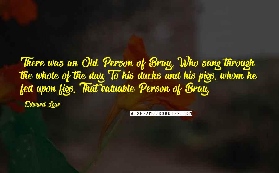 Edward Lear Quotes: There was an Old Person of Bray, Who sang through the whole of the day To his ducks and his pigs, whom he fed upon figs, That valuable Person of Bray.