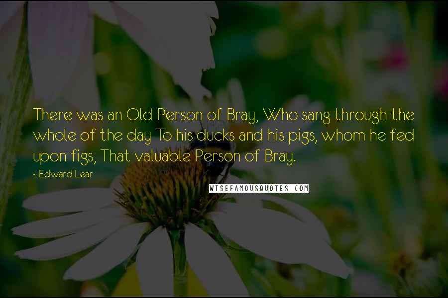 Edward Lear Quotes: There was an Old Person of Bray, Who sang through the whole of the day To his ducks and his pigs, whom he fed upon figs, That valuable Person of Bray.