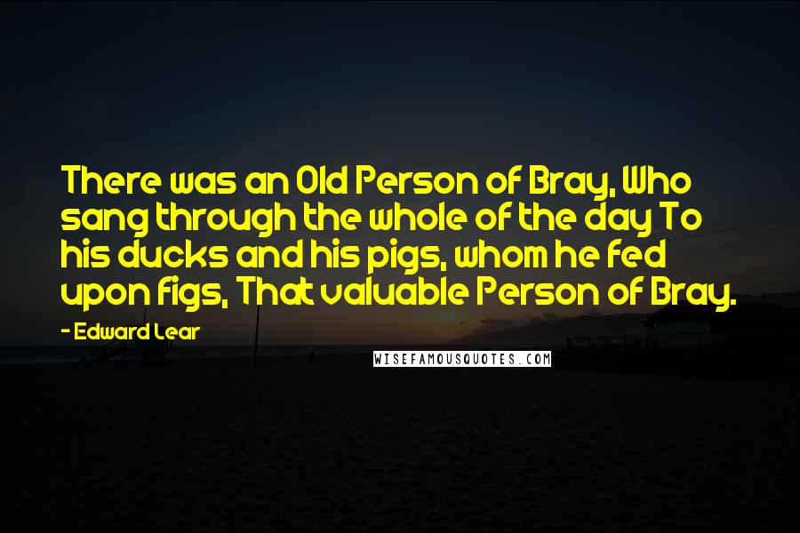 Edward Lear Quotes: There was an Old Person of Bray, Who sang through the whole of the day To his ducks and his pigs, whom he fed upon figs, That valuable Person of Bray.