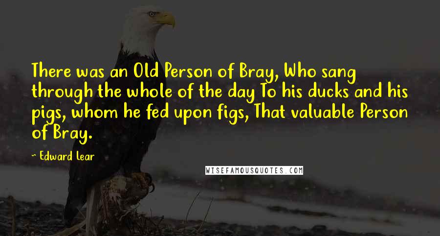 Edward Lear Quotes: There was an Old Person of Bray, Who sang through the whole of the day To his ducks and his pigs, whom he fed upon figs, That valuable Person of Bray.