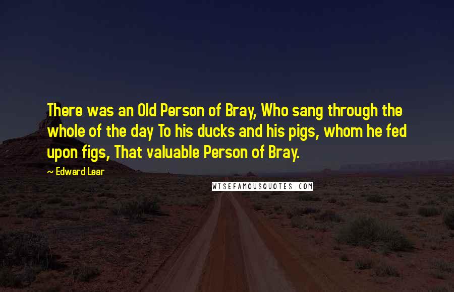 Edward Lear Quotes: There was an Old Person of Bray, Who sang through the whole of the day To his ducks and his pigs, whom he fed upon figs, That valuable Person of Bray.