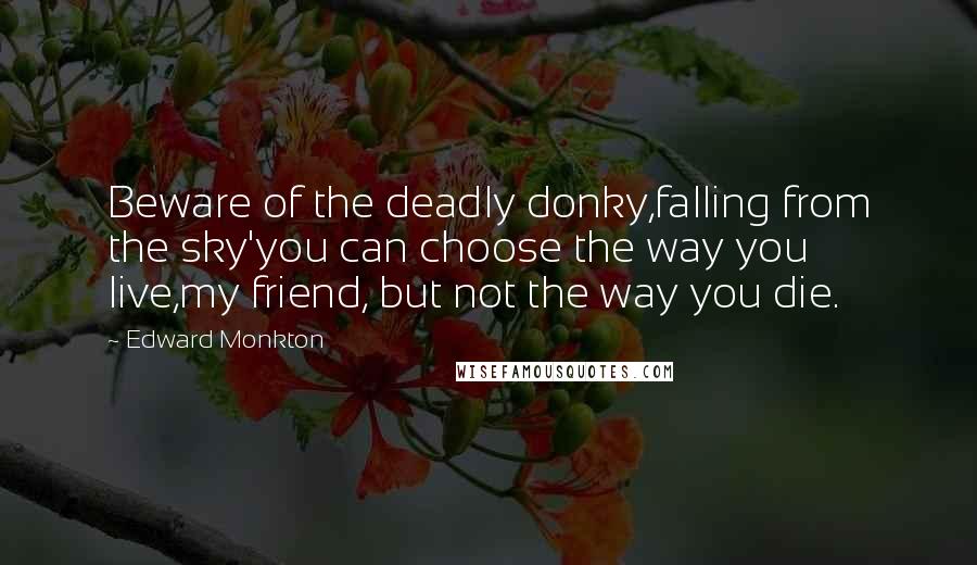 Edward Monkton Quotes: Beware of the deadly donky,falling from the sky'you can choose the way you live,my friend, but not the way you die.