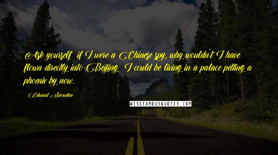 Edward Snowden Quotes: Ask yourself: if I were a Chinese spy, why wouldn't I have flown directly into Beijing? I could be living in a palace petting a phoenix by now.