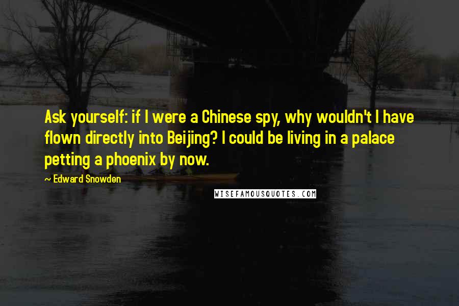 Edward Snowden Quotes: Ask yourself: if I were a Chinese spy, why wouldn't I have flown directly into Beijing? I could be living in a palace petting a phoenix by now.