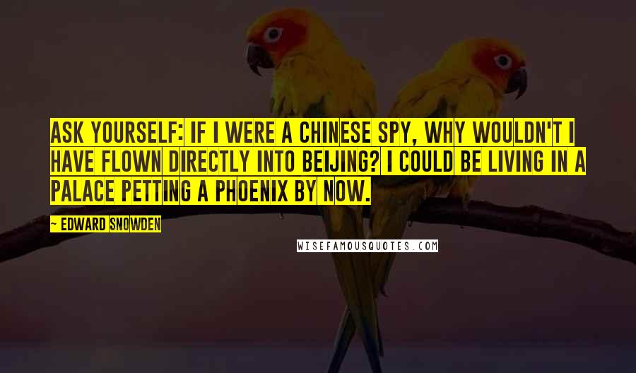 Edward Snowden Quotes: Ask yourself: if I were a Chinese spy, why wouldn't I have flown directly into Beijing? I could be living in a palace petting a phoenix by now.