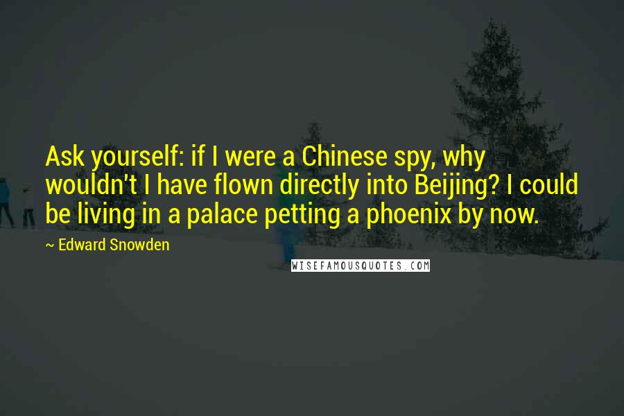 Edward Snowden Quotes: Ask yourself: if I were a Chinese spy, why wouldn't I have flown directly into Beijing? I could be living in a palace petting a phoenix by now.