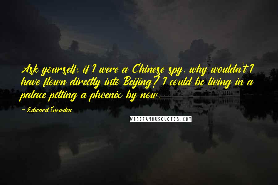 Edward Snowden Quotes: Ask yourself: if I were a Chinese spy, why wouldn't I have flown directly into Beijing? I could be living in a palace petting a phoenix by now.