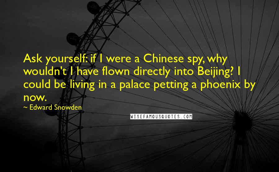 Edward Snowden Quotes: Ask yourself: if I were a Chinese spy, why wouldn't I have flown directly into Beijing? I could be living in a palace petting a phoenix by now.