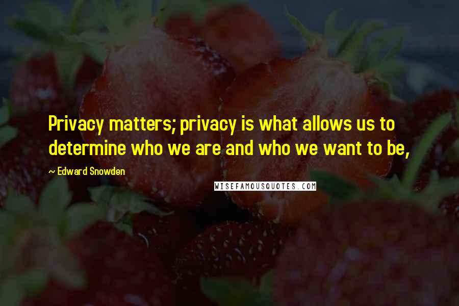 Edward Snowden Quotes: Privacy matters; privacy is what allows us to determine who we are and who we want to be,
