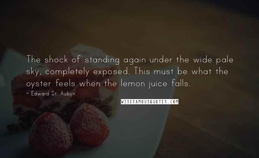 Edward St. Aubyn Quotes: The shock of standing again under the wide pale sky, completely exposed. This must be what the oyster feels when the lemon juice falls.
