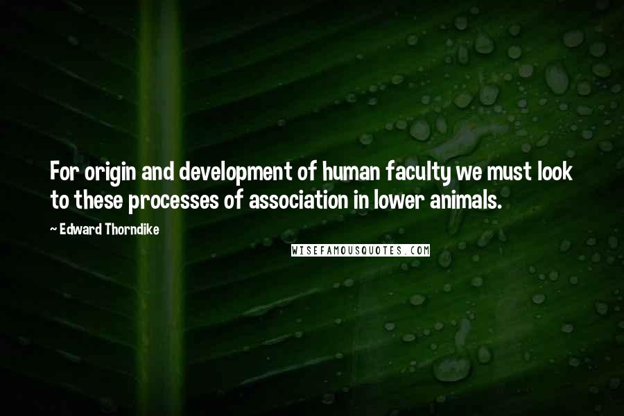 Edward Thorndike Quotes: For origin and development of human faculty we must look to these processes of association in lower animals.