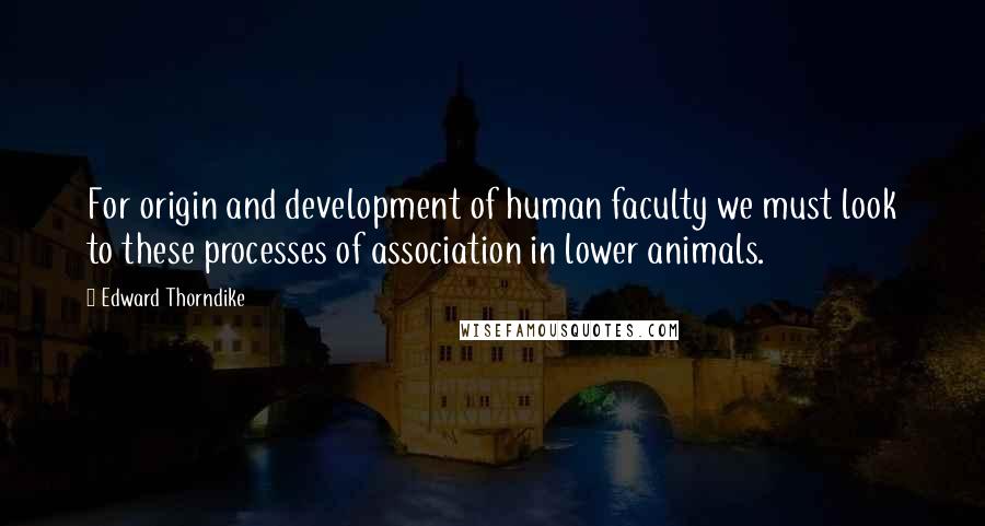 Edward Thorndike Quotes: For origin and development of human faculty we must look to these processes of association in lower animals.