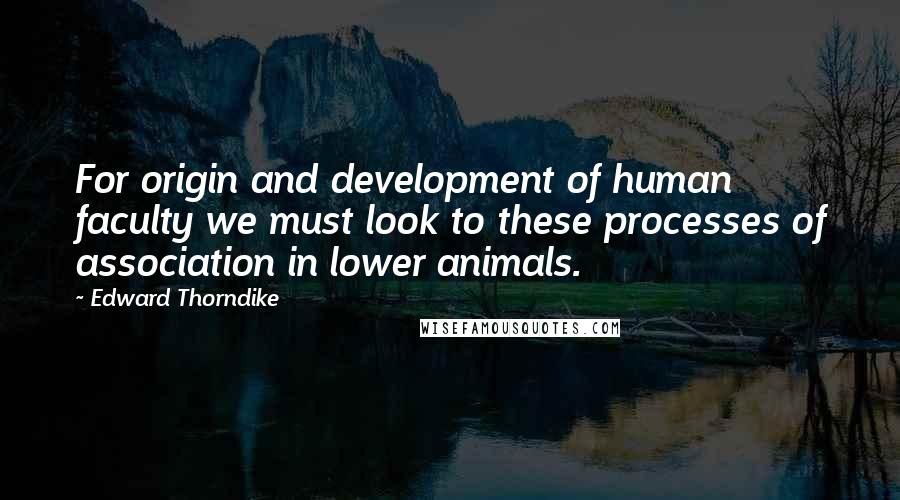 Edward Thorndike Quotes: For origin and development of human faculty we must look to these processes of association in lower animals.