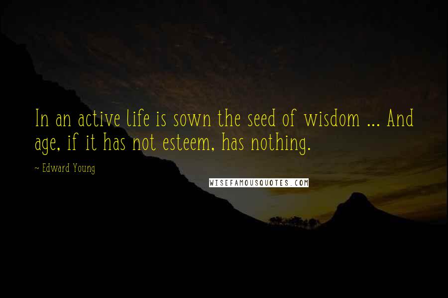 Edward Young Quotes: In an active life is sown the seed of wisdom ... And age, if it has not esteem, has nothing.