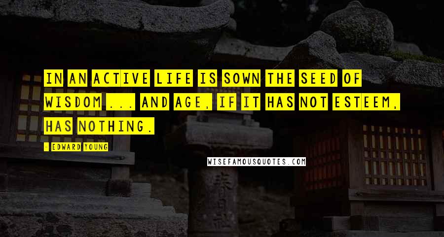 Edward Young Quotes: In an active life is sown the seed of wisdom ... And age, if it has not esteem, has nothing.