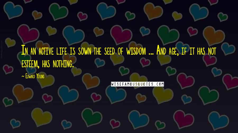 Edward Young Quotes: In an active life is sown the seed of wisdom ... And age, if it has not esteem, has nothing.