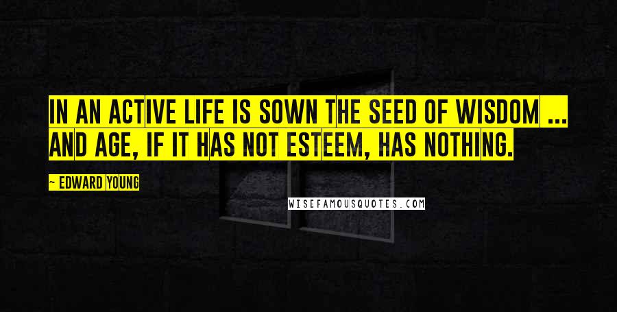 Edward Young Quotes: In an active life is sown the seed of wisdom ... And age, if it has not esteem, has nothing.