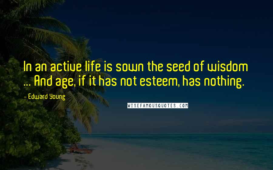 Edward Young Quotes: In an active life is sown the seed of wisdom ... And age, if it has not esteem, has nothing.