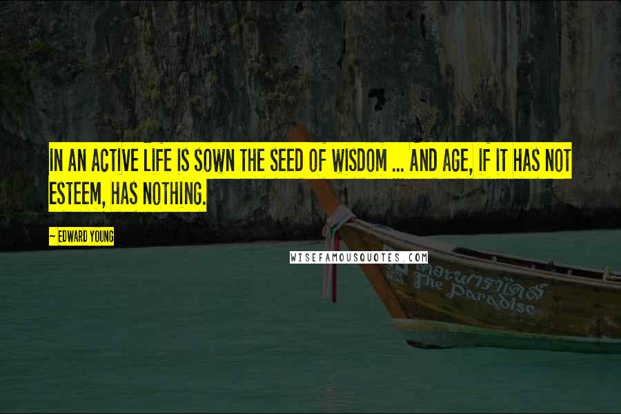 Edward Young Quotes: In an active life is sown the seed of wisdom ... And age, if it has not esteem, has nothing.