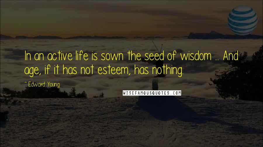 Edward Young Quotes: In an active life is sown the seed of wisdom ... And age, if it has not esteem, has nothing.