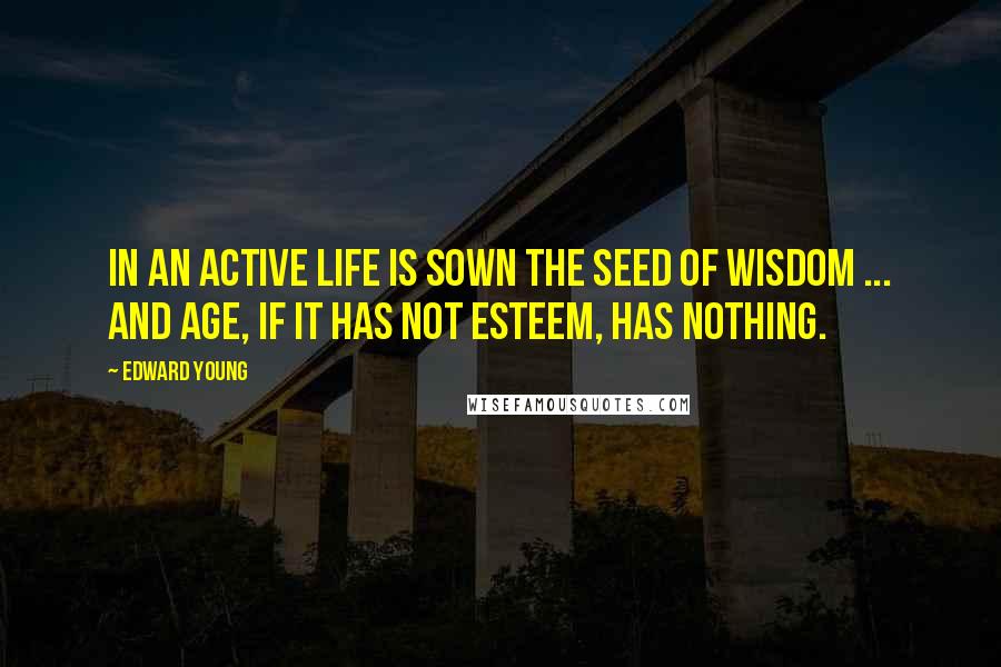 Edward Young Quotes: In an active life is sown the seed of wisdom ... And age, if it has not esteem, has nothing.