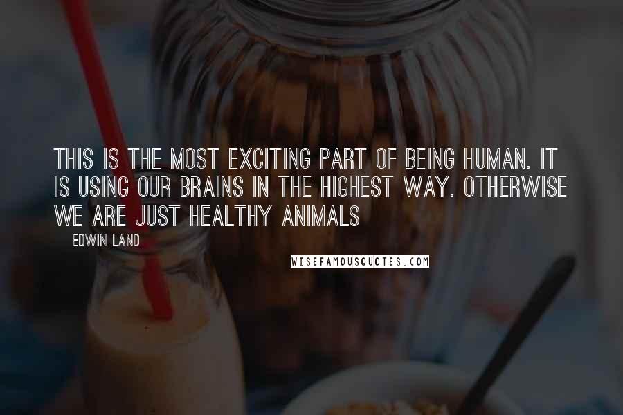 Edwin Land Quotes: This is the most exciting part of being human. It is using our brains in the highest way. Otherwise we are just healthy animals