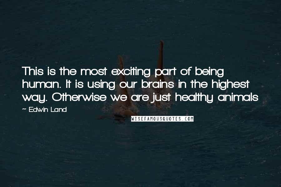 Edwin Land Quotes: This is the most exciting part of being human. It is using our brains in the highest way. Otherwise we are just healthy animals