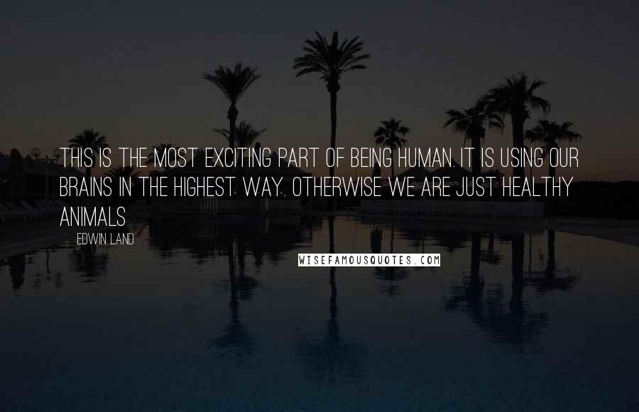 Edwin Land Quotes: This is the most exciting part of being human. It is using our brains in the highest way. Otherwise we are just healthy animals