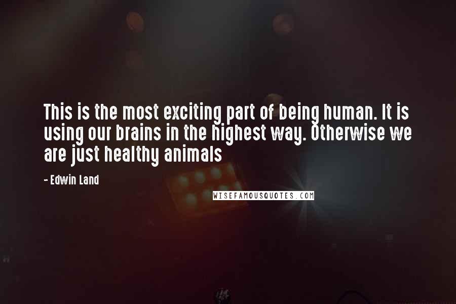 Edwin Land Quotes: This is the most exciting part of being human. It is using our brains in the highest way. Otherwise we are just healthy animals