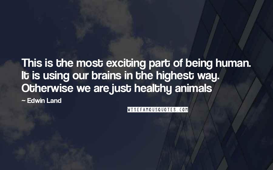 Edwin Land Quotes: This is the most exciting part of being human. It is using our brains in the highest way. Otherwise we are just healthy animals