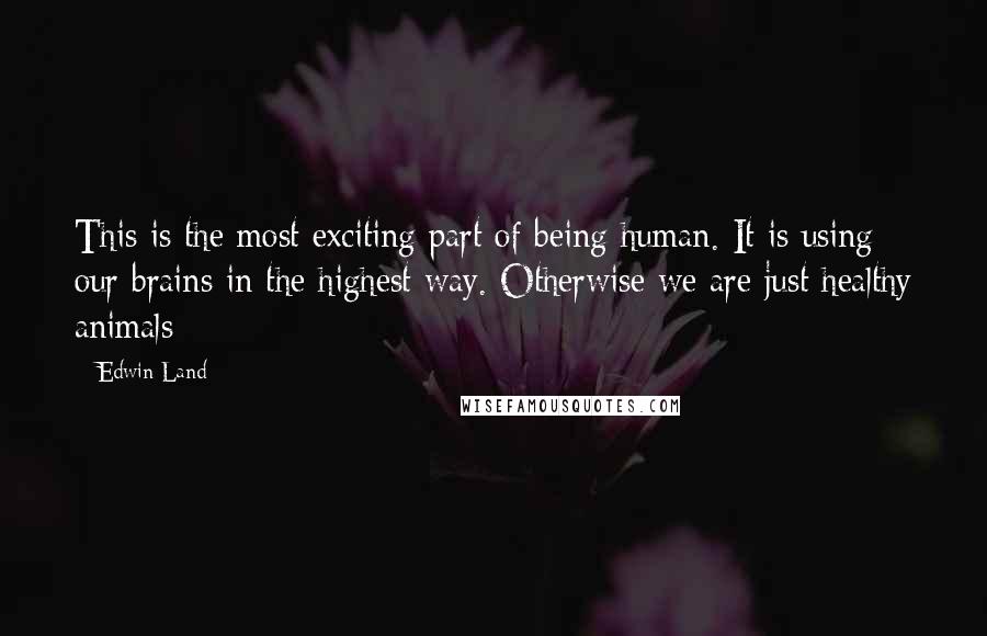 Edwin Land Quotes: This is the most exciting part of being human. It is using our brains in the highest way. Otherwise we are just healthy animals