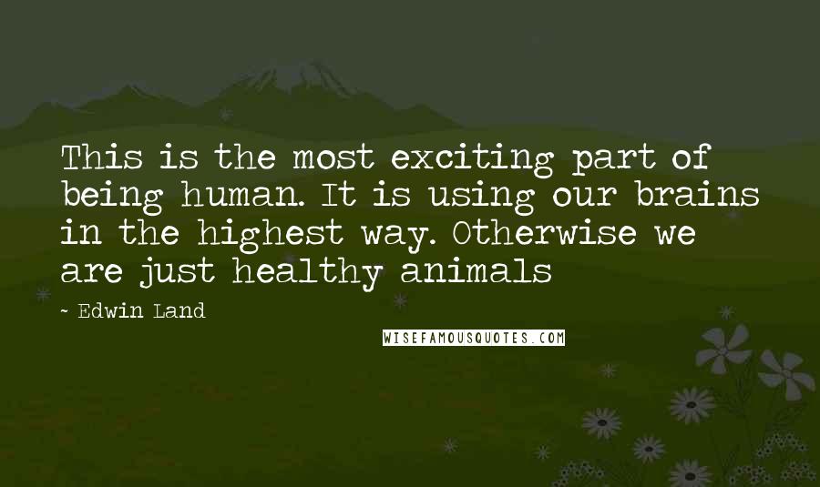 Edwin Land Quotes: This is the most exciting part of being human. It is using our brains in the highest way. Otherwise we are just healthy animals