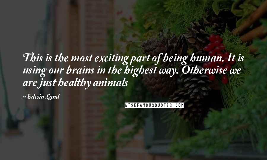 Edwin Land Quotes: This is the most exciting part of being human. It is using our brains in the highest way. Otherwise we are just healthy animals