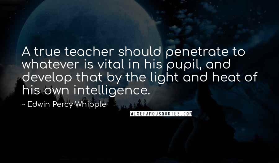 Edwin Percy Whipple Quotes: A true teacher should penetrate to whatever is vital in his pupil, and develop that by the light and heat of his own intelligence.