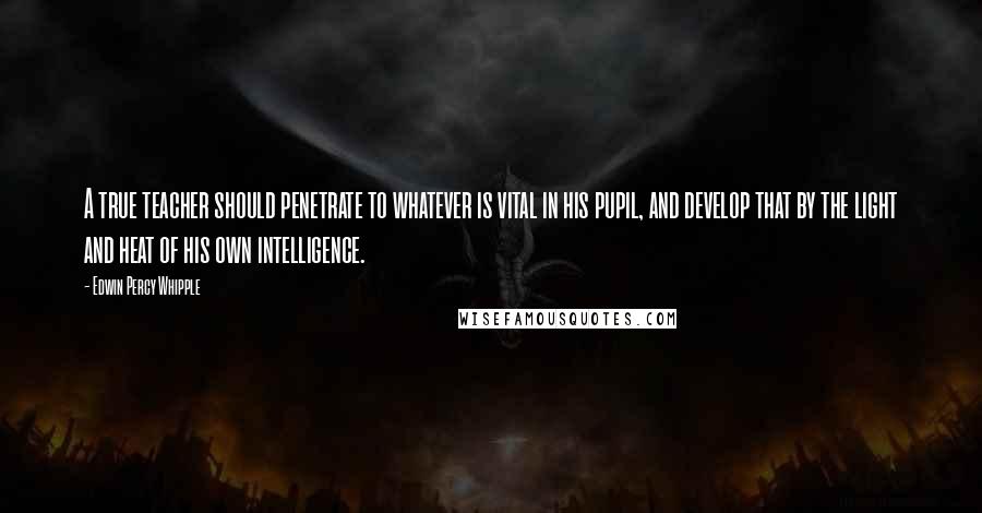 Edwin Percy Whipple Quotes: A true teacher should penetrate to whatever is vital in his pupil, and develop that by the light and heat of his own intelligence.