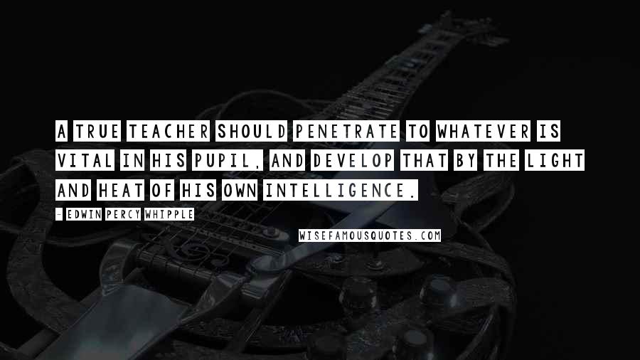 Edwin Percy Whipple Quotes: A true teacher should penetrate to whatever is vital in his pupil, and develop that by the light and heat of his own intelligence.