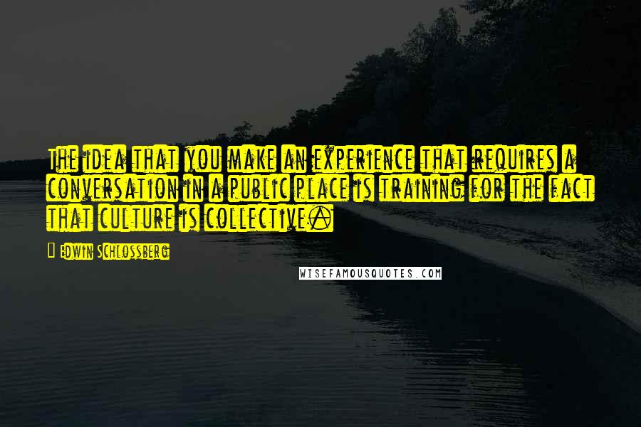 Edwin Schlossberg Quotes: The idea that you make an experience that requires a conversation in a public place is training for the fact that culture is collective.