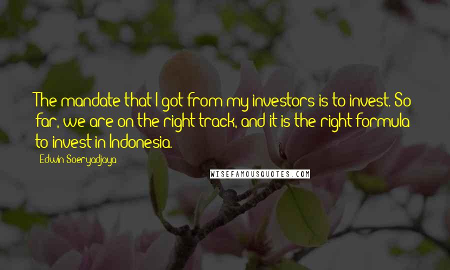 Edwin Soeryadjaya Quotes: The mandate that I got from my investors is to invest. So far, we are on the right track, and it is the right formula to invest in Indonesia.