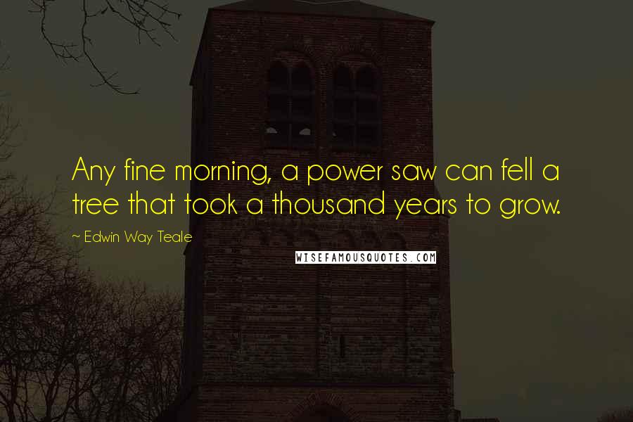 Edwin Way Teale Quotes: Any fine morning, a power saw can fell a tree that took a thousand years to grow.