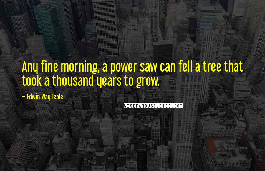 Edwin Way Teale Quotes: Any fine morning, a power saw can fell a tree that took a thousand years to grow.