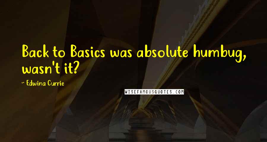 Edwina Currie Quotes: Back to Basics was absolute humbug, wasn't it?