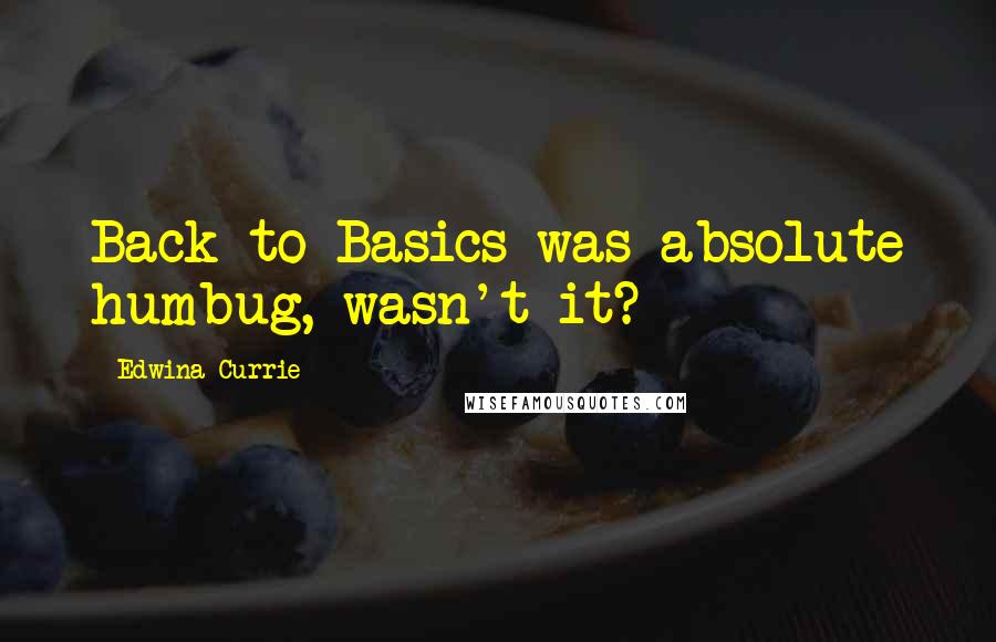 Edwina Currie Quotes: Back to Basics was absolute humbug, wasn't it?