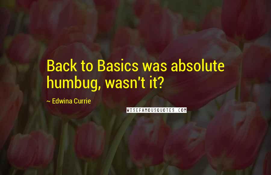 Edwina Currie Quotes: Back to Basics was absolute humbug, wasn't it?