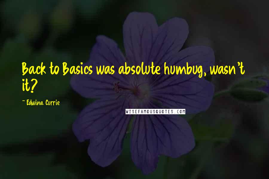 Edwina Currie Quotes: Back to Basics was absolute humbug, wasn't it?